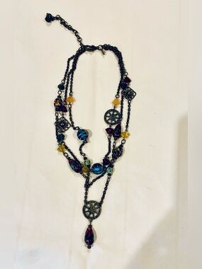 Chico’s GORGEOUS Antiqued Multicolor Beaded Layered Pendant Necklace